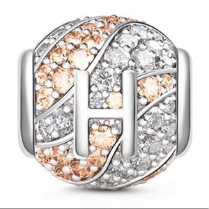 Charm Letter H Zirconia Bead Sterling Silver Gnoce 925